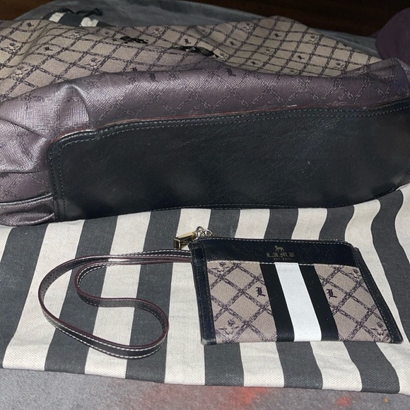 L.A.M.B. Gwen Stefani Black Leather & Canvas Tote Bag w/ Wallet. Vintage Y2K - Picture 6 of 16